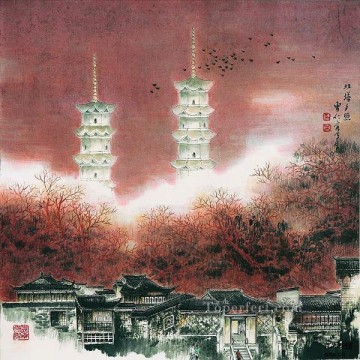  tower Oil Painting - Cao renrong Suzhou Park and Chinese towers